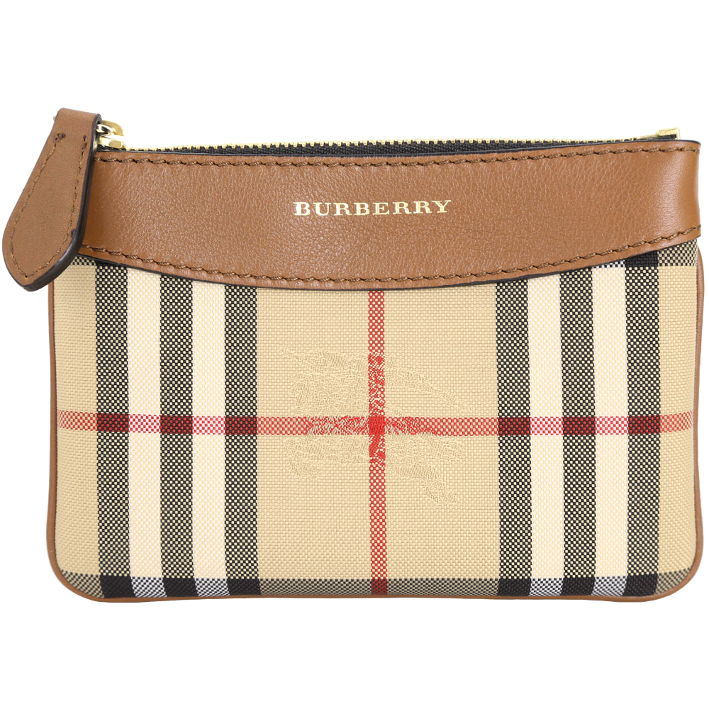 BURBERRY Horseferry 格紋拼接拉鍊萬用包(棕色)