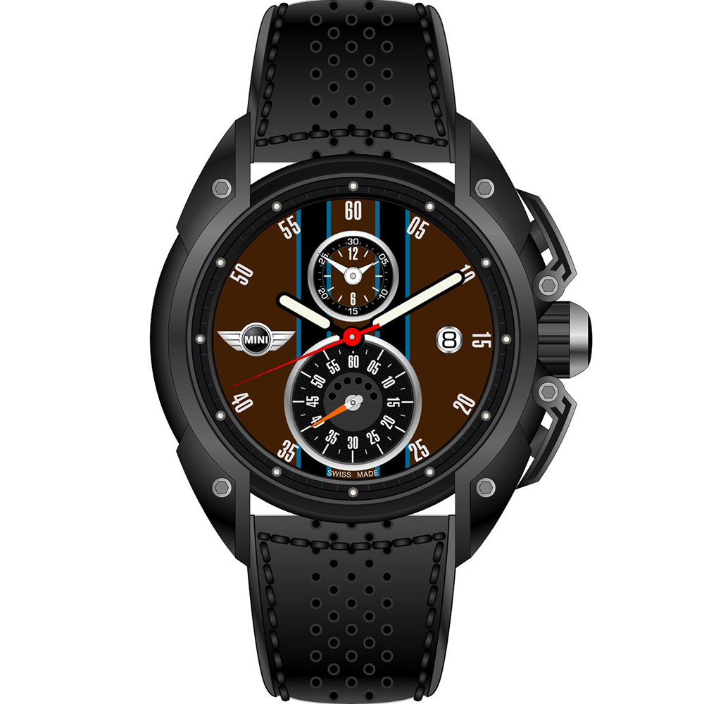 MINI Swiss Watches 跑旅時尚計時腕錶-黑x咖啡/45mm