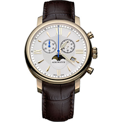 AEROWATCH Elegance 羅馬計時腕錶-銀x玫瑰金框/42mm
