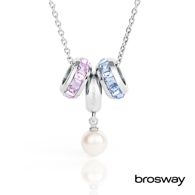 brosway Tres Jolie 施華洛世奇水鑽不鏽鋼項鍊 粉紫藍/珍珠