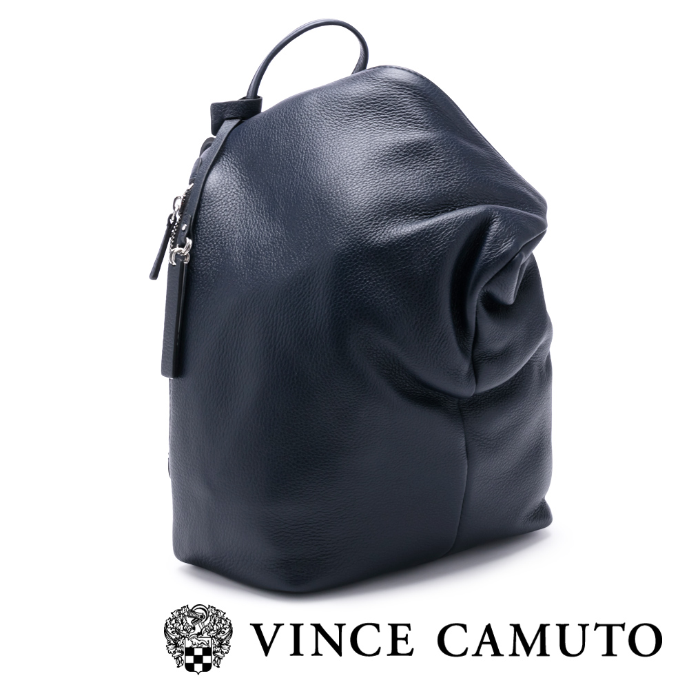 Vince Camuto 柔軟皮革金屬扣斜蓋式後背包-藍色