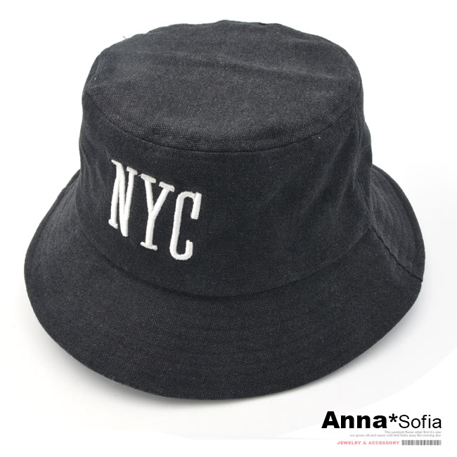 【滿額再75折】AnnaSofia 立體NYC字母 防曬遮陽帽漁夫帽(黑系)