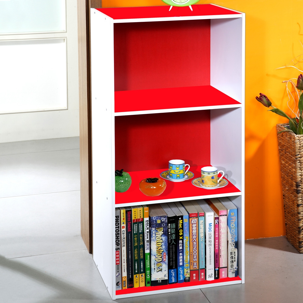 《米蘭》DIY三格收納櫃/書櫃 (紅+白)