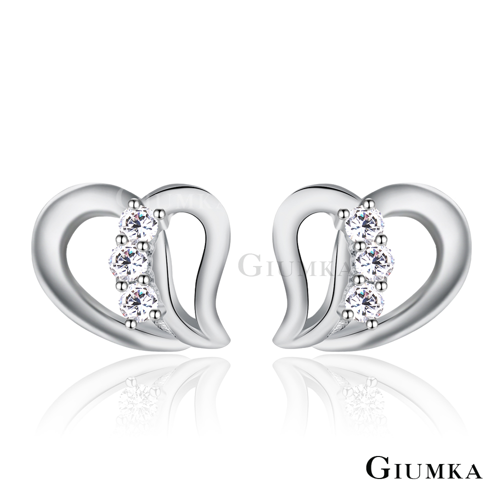 GIUMKA純銀耳環 真心相伴 愛心耳環針式-銀色