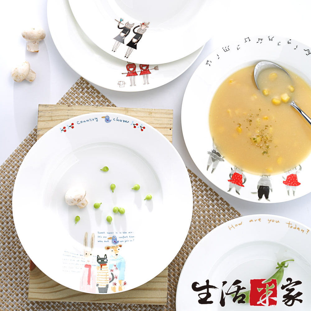 生活采家貓國物語骨瓷系列8吋用餐湯盤5入裝