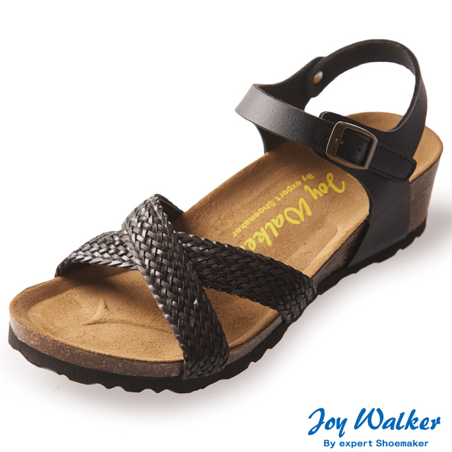 Joy Walker 交叉繫帶編織楔型涼鞋*黑色
