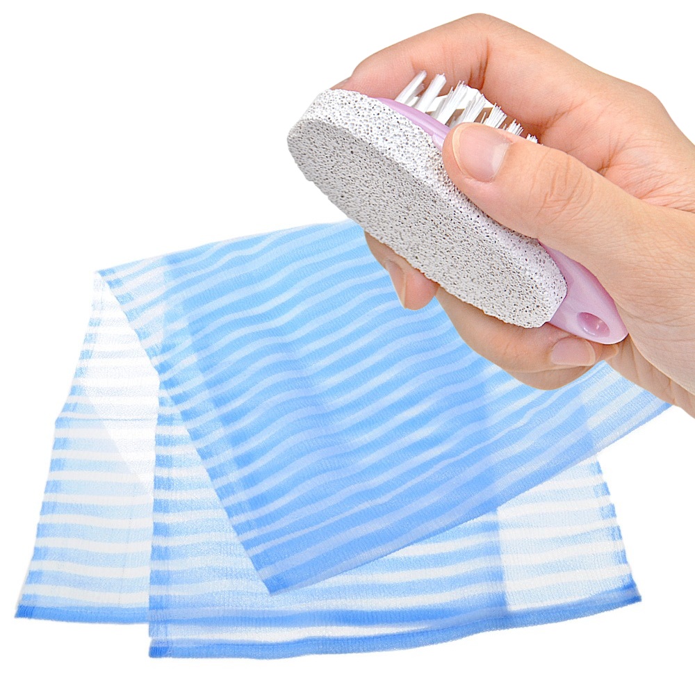 【夏日沐浴特惠組】日本製造aisen男用硬質120公分條紋沐浴巾+去角質輕石刷