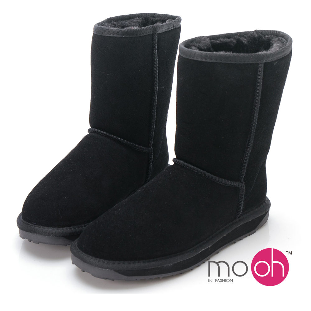 mo.oh  澳洲牛麂皮防潑水中筒雪靴-黑色