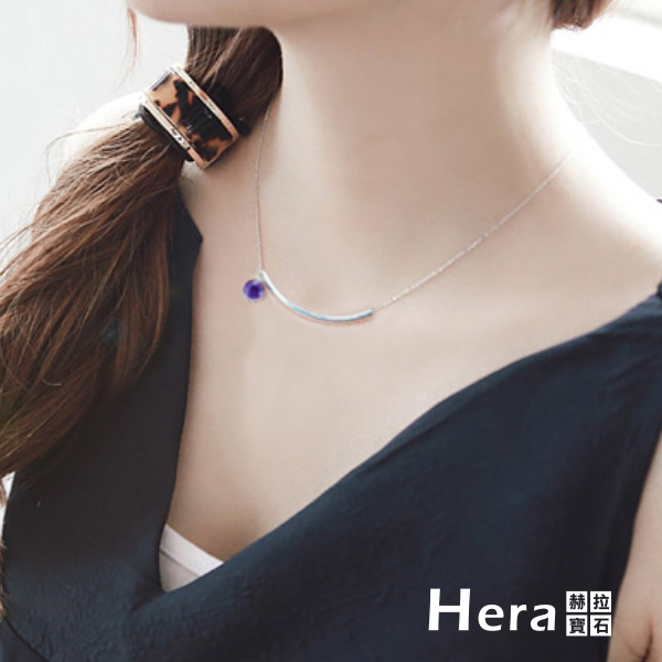 Hera 925純銀手作天然紫水晶U形項鍊/鎖骨鍊