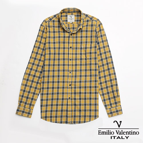 Emilio Valentino 范倫提諾水洗格紋襯衫-黃
