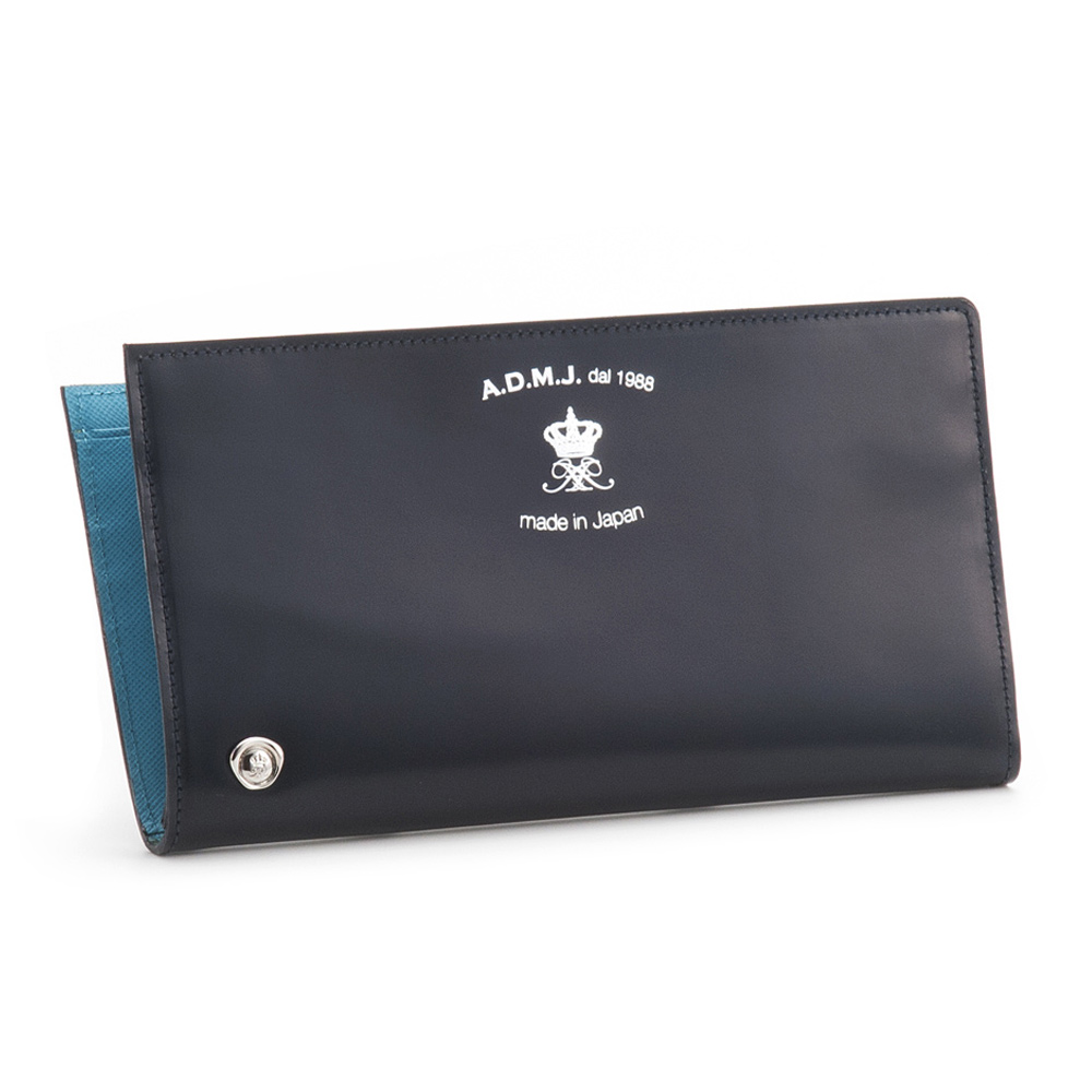 A.D.M.J. 珠光小牛革 OPEN WALLET(NAVY)