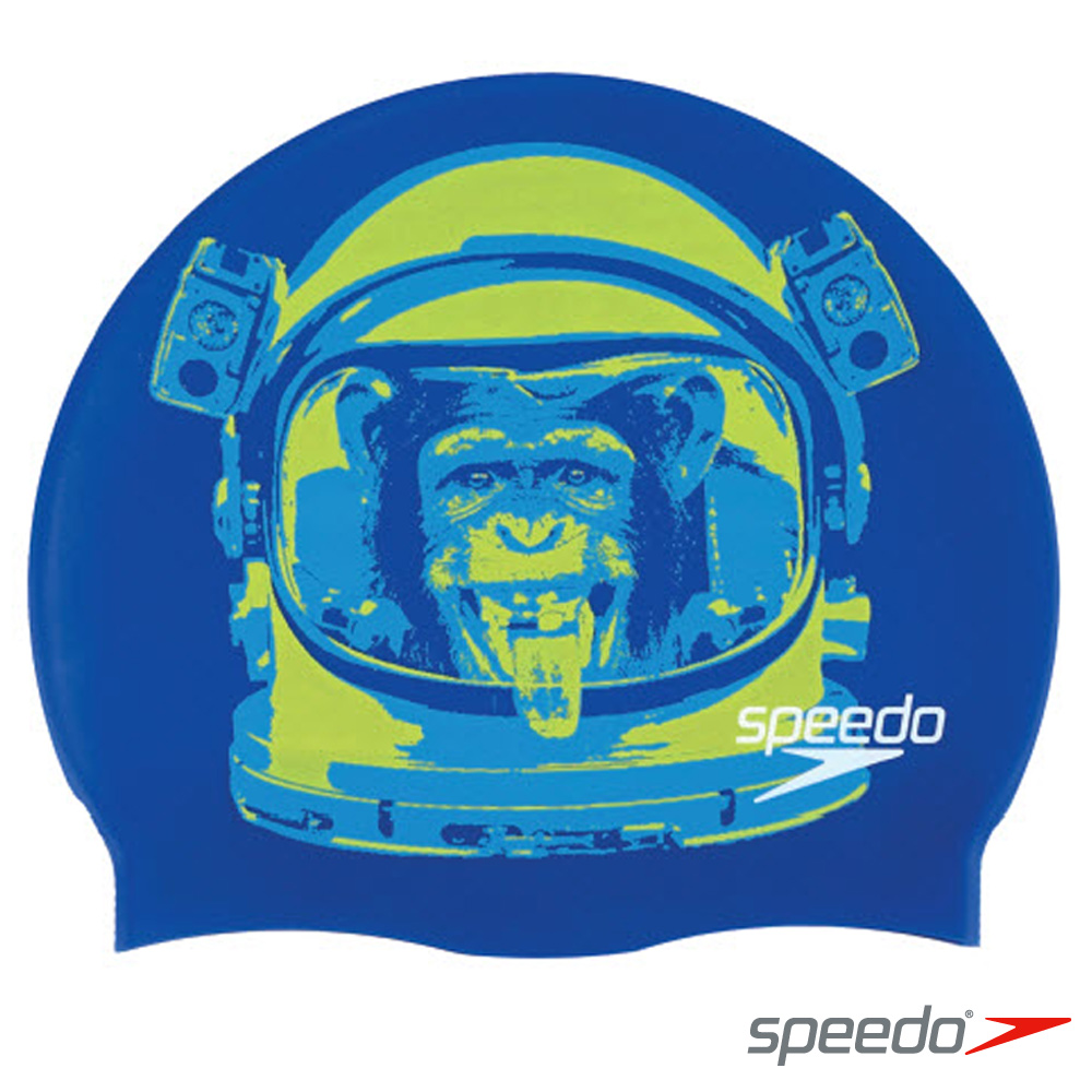 SPEEDO 成人矽膠泳帽 Slogan Monkey 藍 - 快速到貨