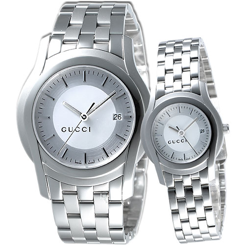 GUCCI G-Class 都會經典時尚對錶-銀白