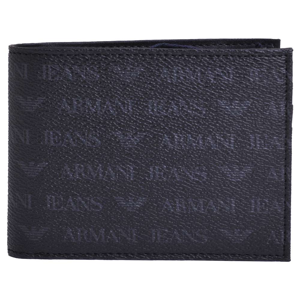 ARMANI JEANS 經典排列LOGO四卡零錢長式短夾(黑)