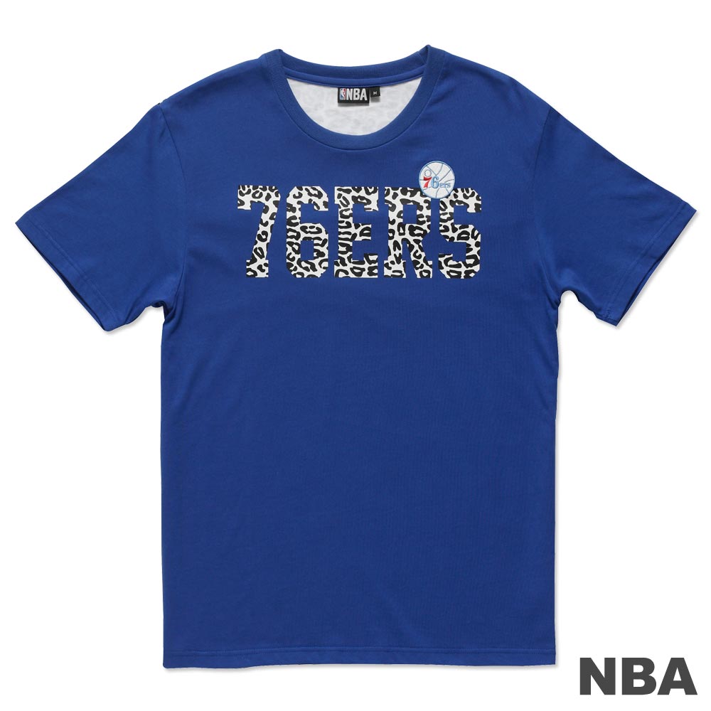 NBA-費城76人隊豹紋繡印短袖T恤-藍(男)
