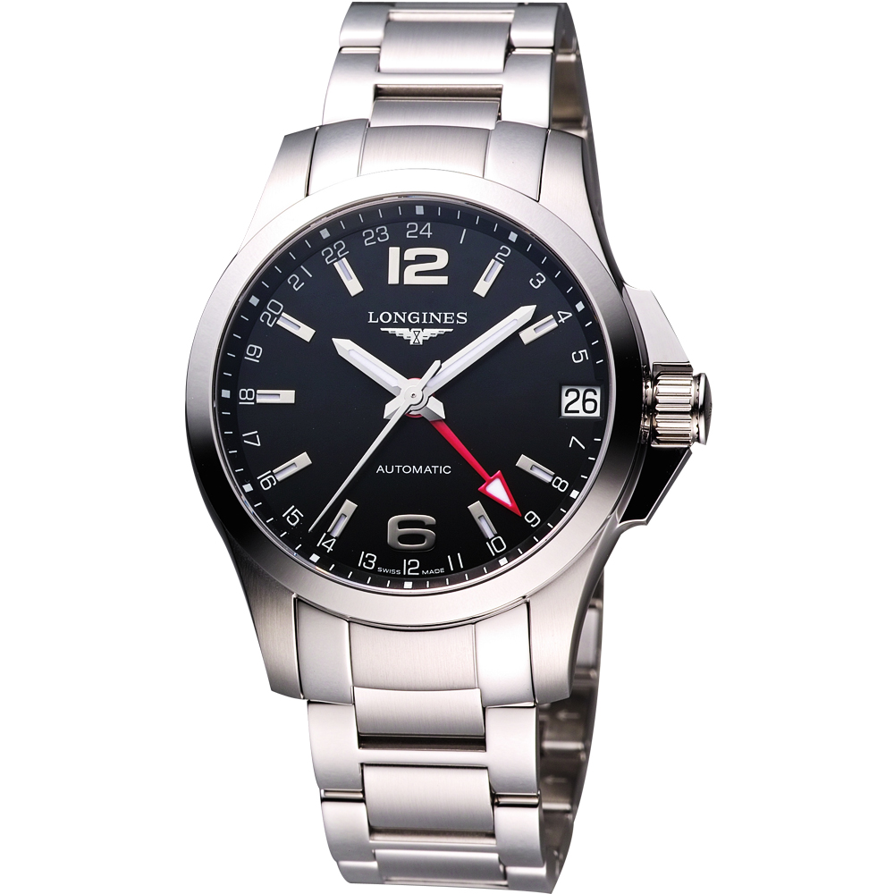 LONGINES 浪琴 官方授權 征服者GMT優雅典範腕錶-黑/41mm L3.687.4.56.6