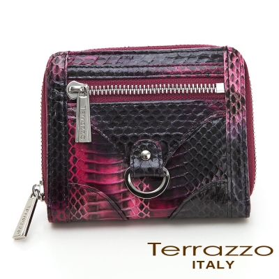 義大利Terrazzo - 時尚蛇皮造型五金短夾-紫色71S0693A