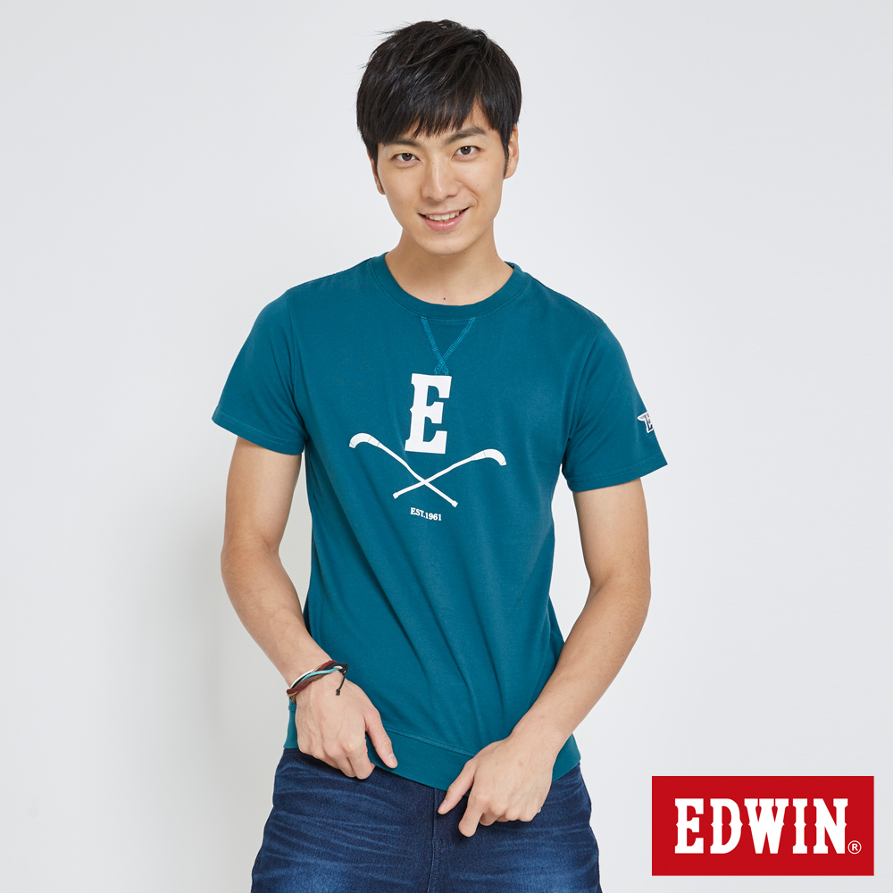 EDWIN 曲棍球大學領T恤-男-綠色