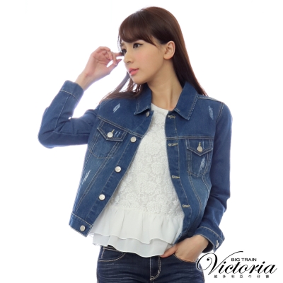 Victoria 牛仔外套-女-中藍