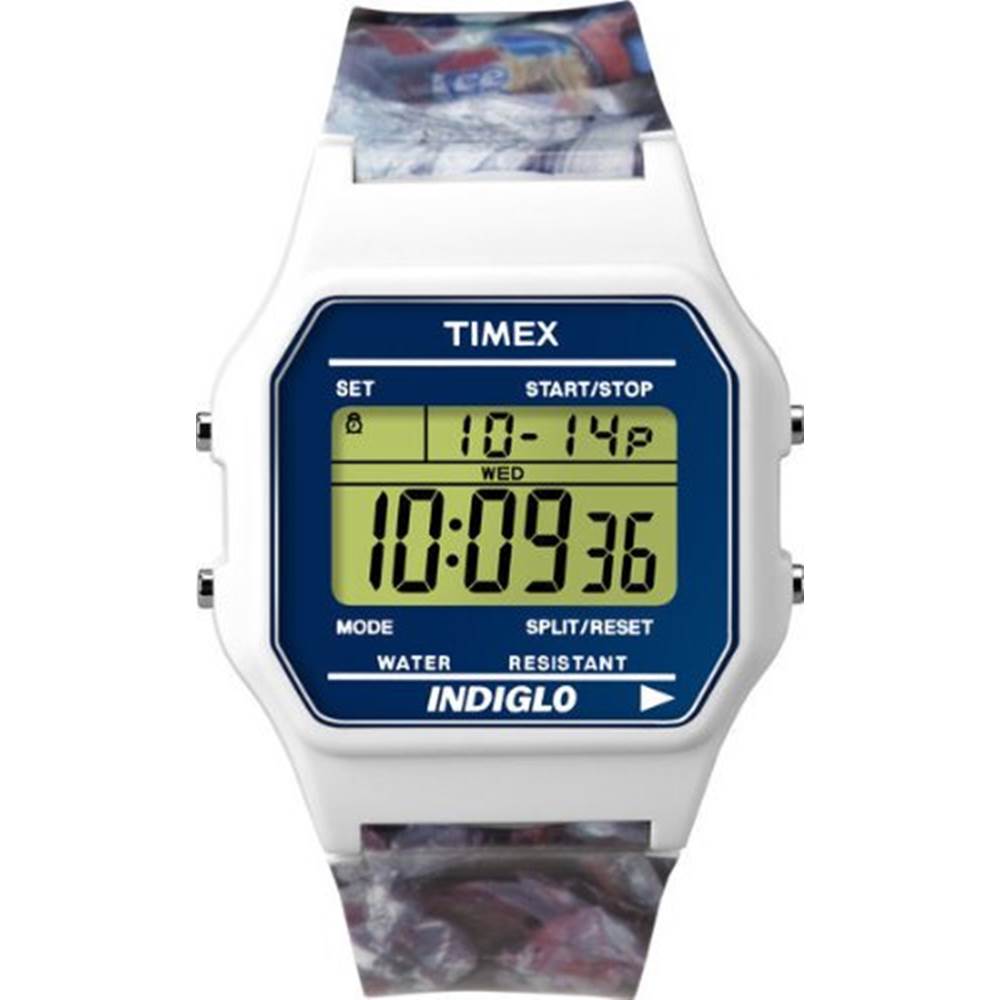 TIMEX 蘇活塗鴉復古方形電子腕錶-白/36mm