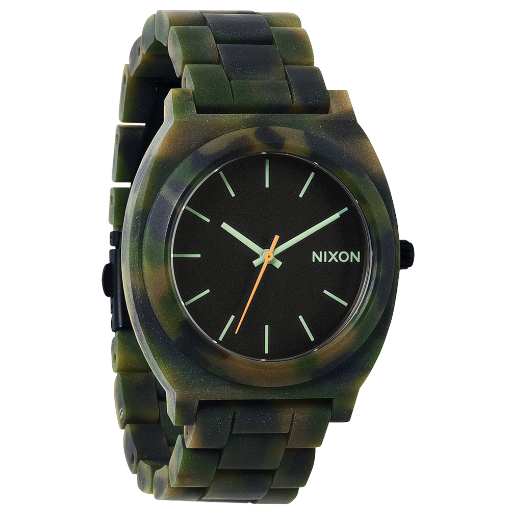 NIXON TIME TELLER ACETATE 絕代風華玻麗腕錶-黑x迷彩綠/40mm