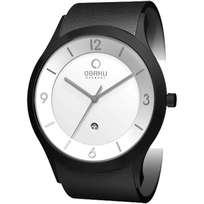 OBAKU 上品紳士極簡時尚腕錶-白xIP黑/45mm