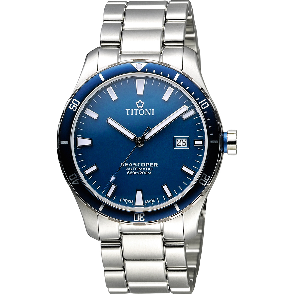 TITONI SEASCOPER海洋探索系列潛水機械錶-藍x銀/41mm