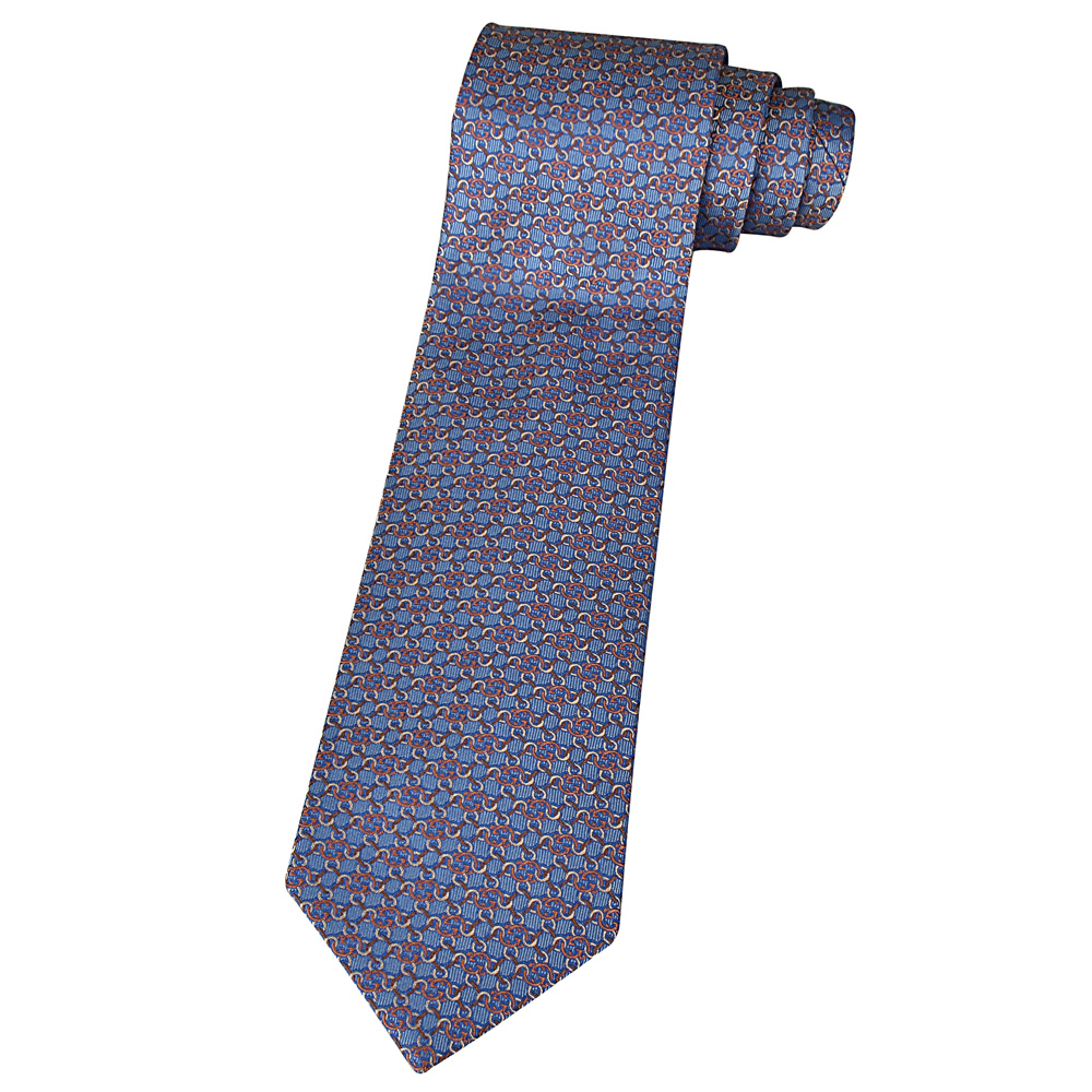 Gucci 獨特咖啡色G鎖鏈圖騰設計領帶(銀藍)