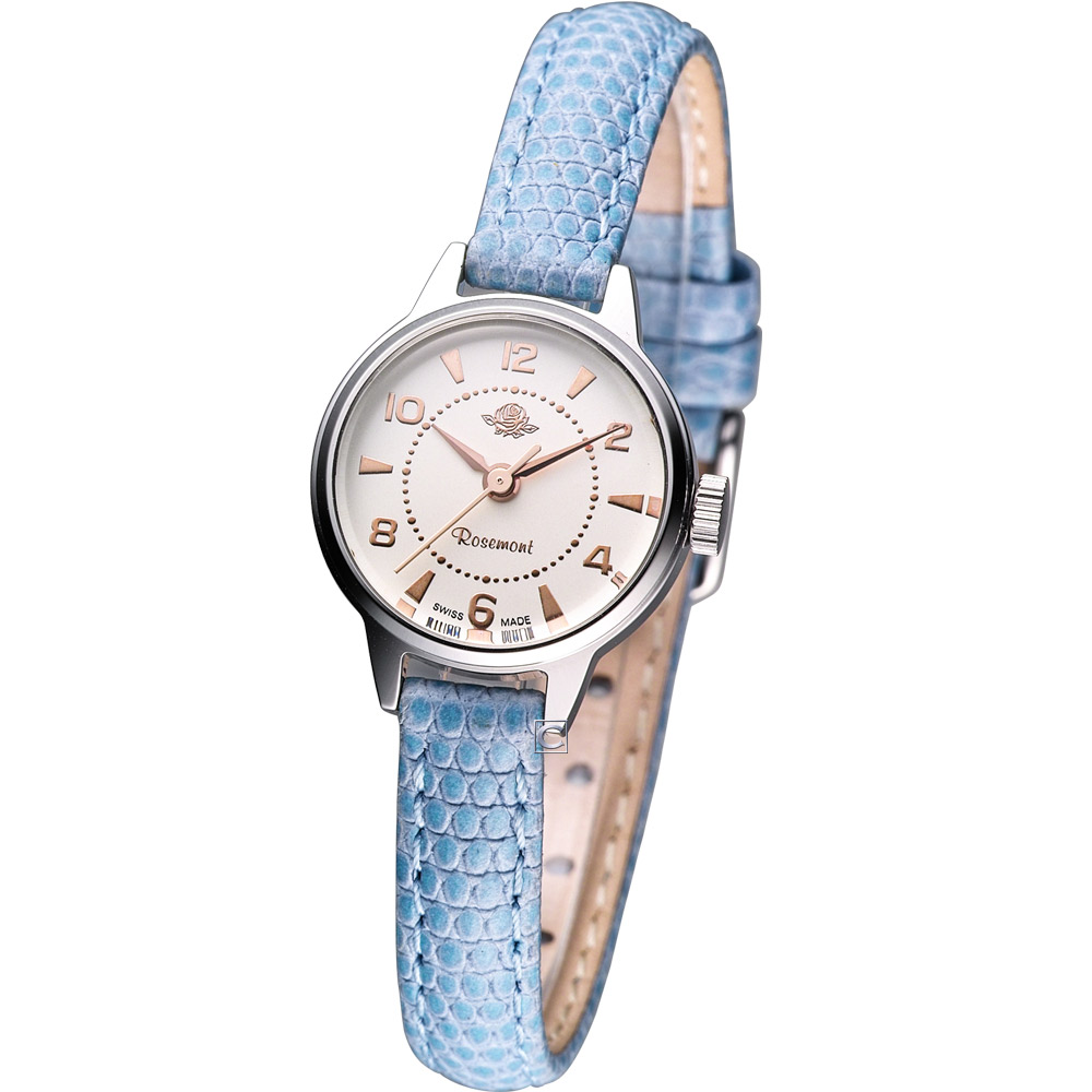 Rosemont 骨董風玫瑰系列經典時尚腕錶-藍色錶帶/22mm