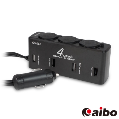 [快]aibo AB435 車用USB點煙器擴充座(四USB埠+三點煙器+80cm延長線)