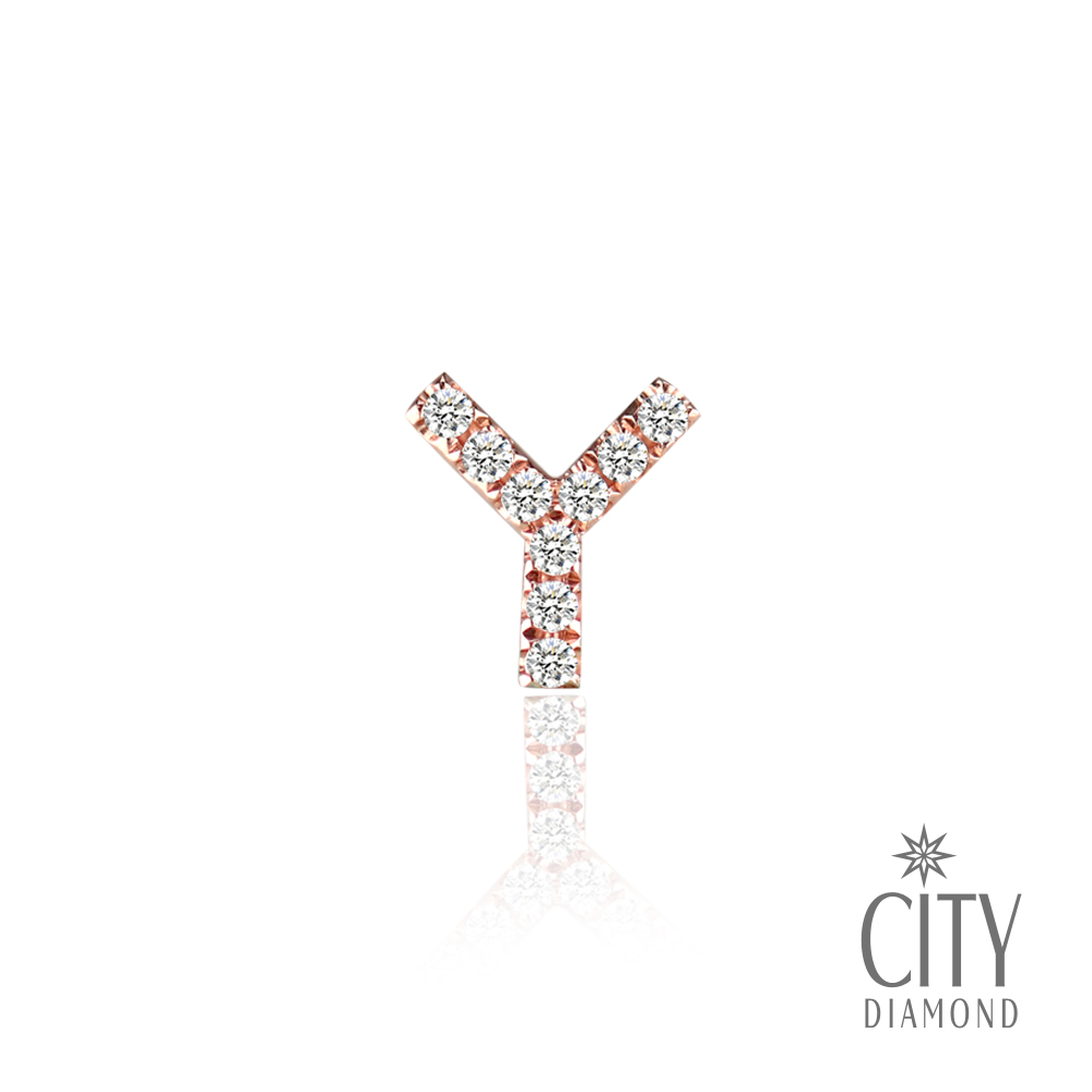 City Diamond引雅【Y字母】14K玫瑰金鑽石耳環(單邊)