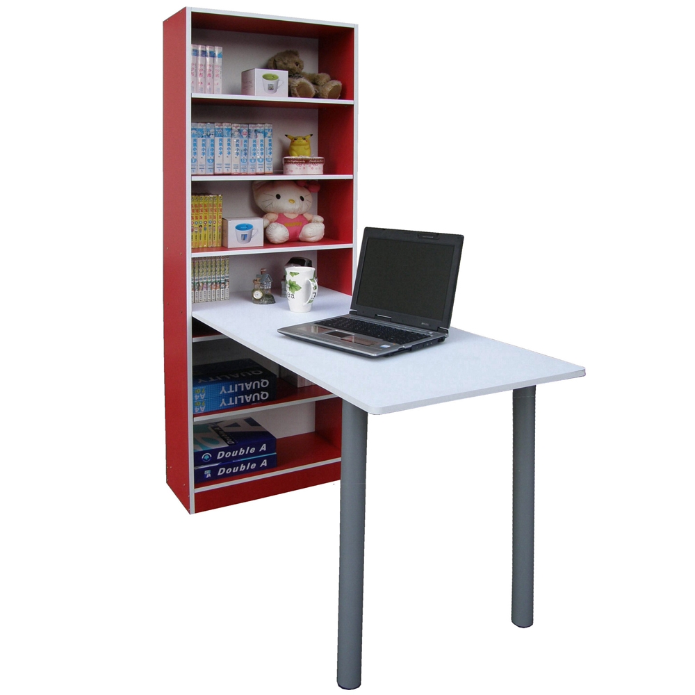 Dr. DIY 大6格附桌式書櫃-紅白色 (桌寬120cm)