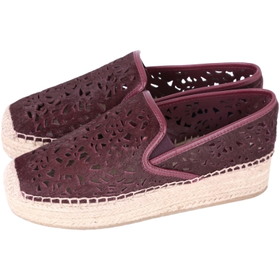 TORY BURCH Clarisse Platform鏤空馬毛厚底草編鞋(酒紅)