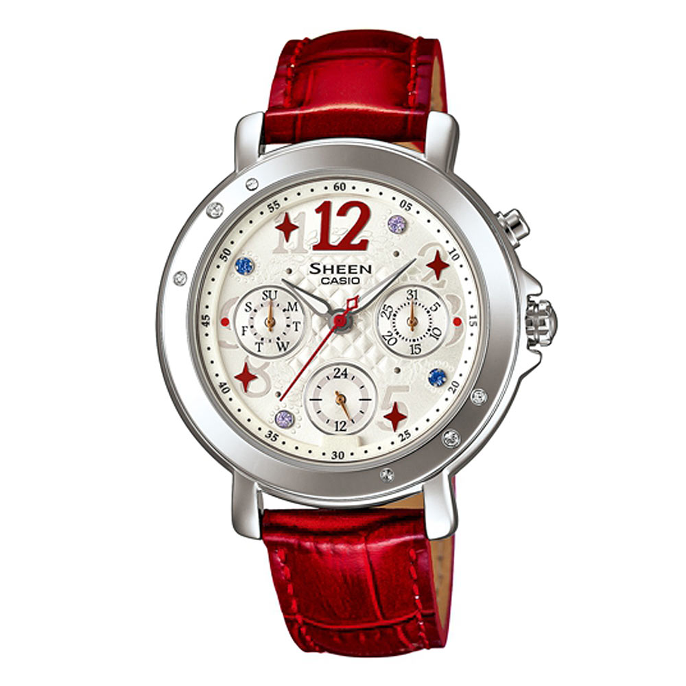 SHEEN 華麗星空施華洛世奇霓虹時刻聯名腕錶-白色X紅/37.4mm