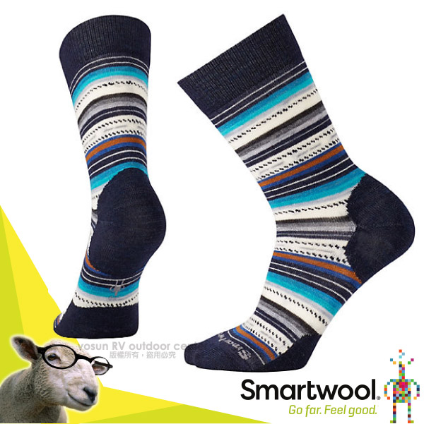【美國 SmartWool】美麗諾羊毛 女輕量日用瑪格麗特紋中長襪(2入)_海軍藍