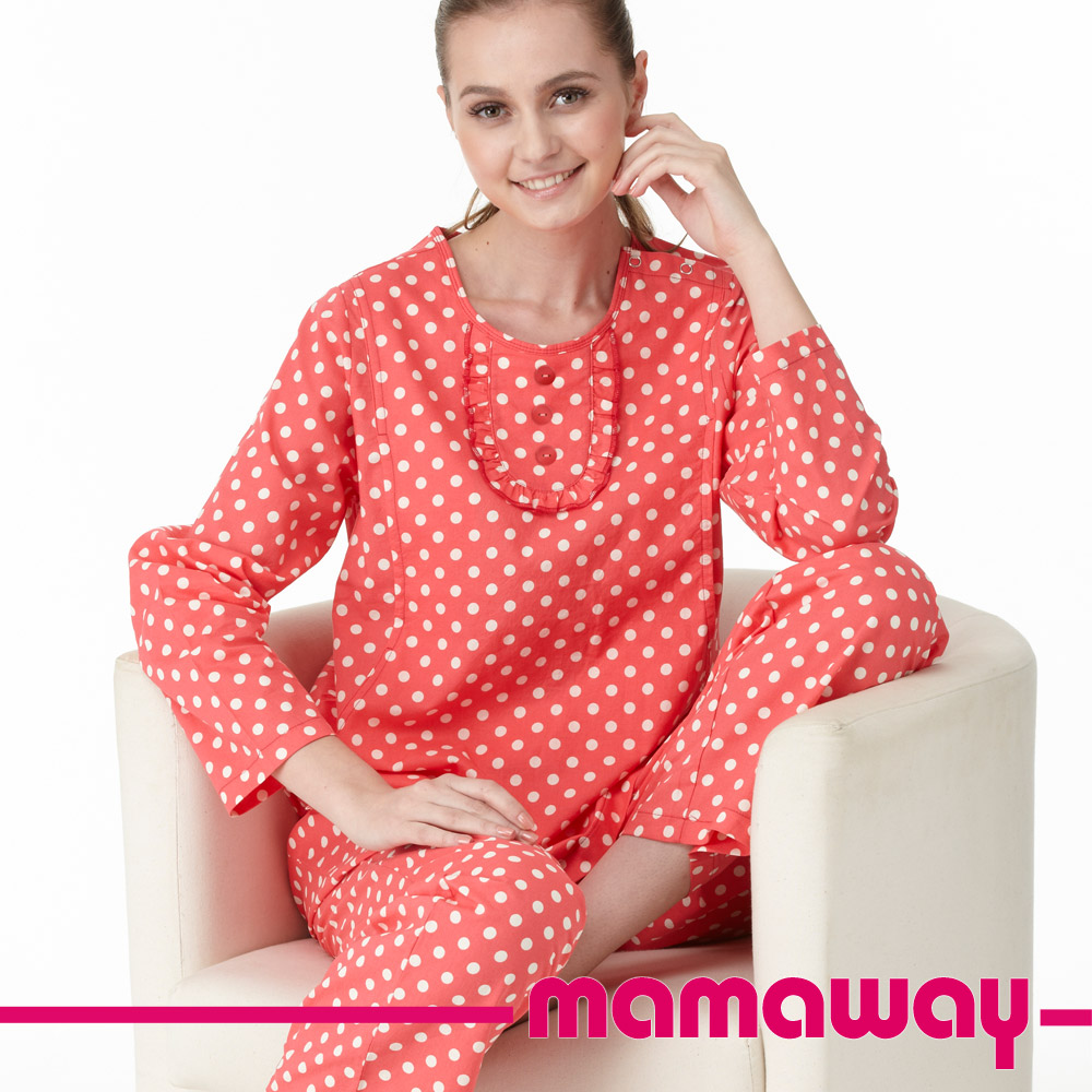 【Mamaway】平織點點哺乳居家服組(共二色)