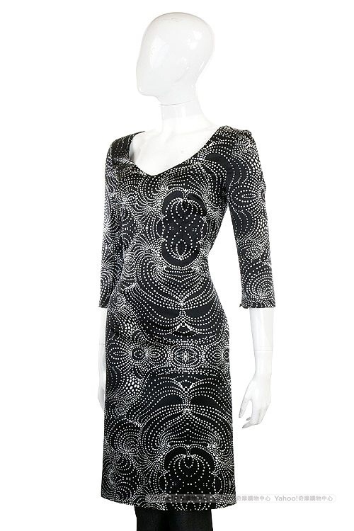 CLASS roberto cavalli 黑色抽象藝術圖騰拼接洋裝