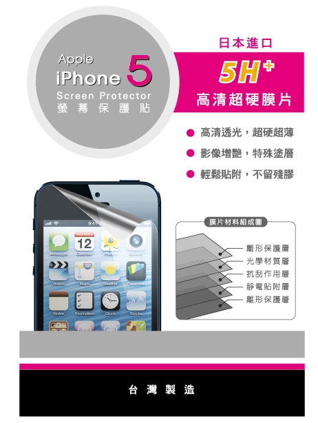 Jetart 超硬 5H+ 日本進口原料 台灣製 iPhone5 螢幕保護貼