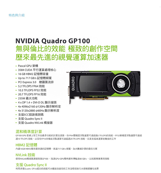 麗臺Quadro GP100顯示卡