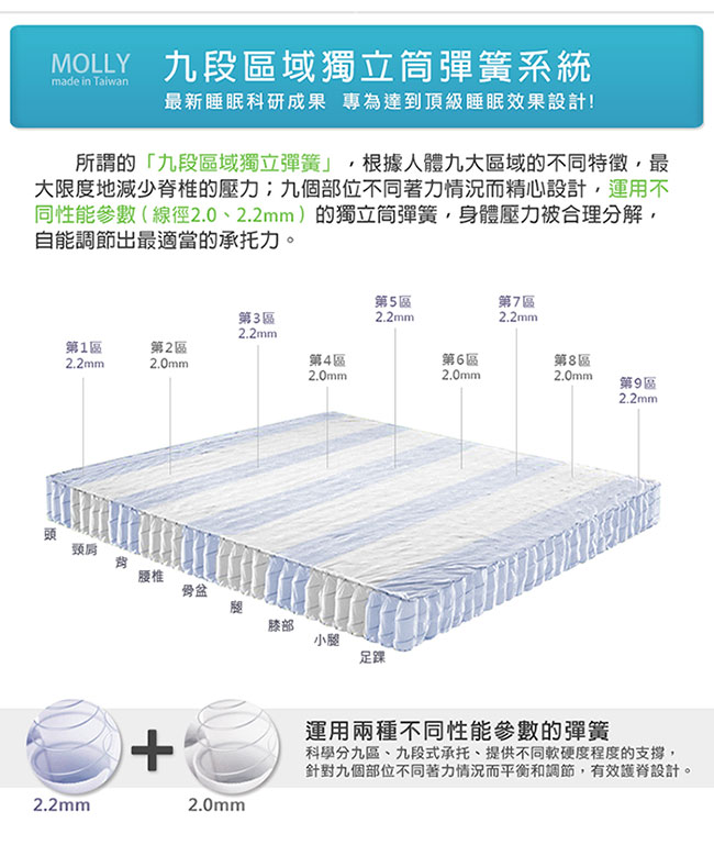 Pathfinder派菲德 MOLLY莫莉九段式獨立筒床墊-單人加大3.5尺