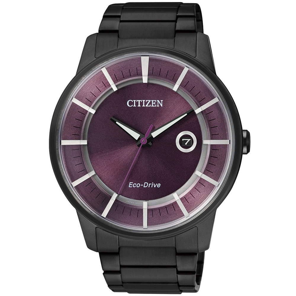 CITIZEN Eco-Drive 夜行者三針光動能腕錶(AW1264-59W)-紫黑/42mm