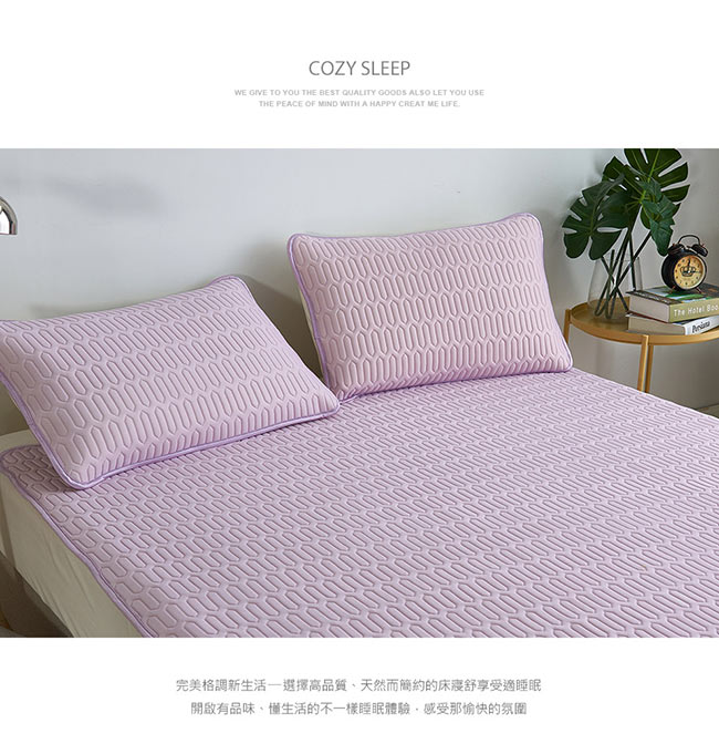 HOYACASA創新可水洗乳膠涼墊枕套三件組(丁香紫-雙人)