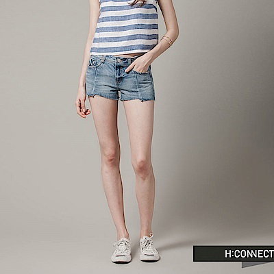 H:CONNECT 韓國品牌 女裝 - 破壞感不收邊牛仔短褲- 藍(快)