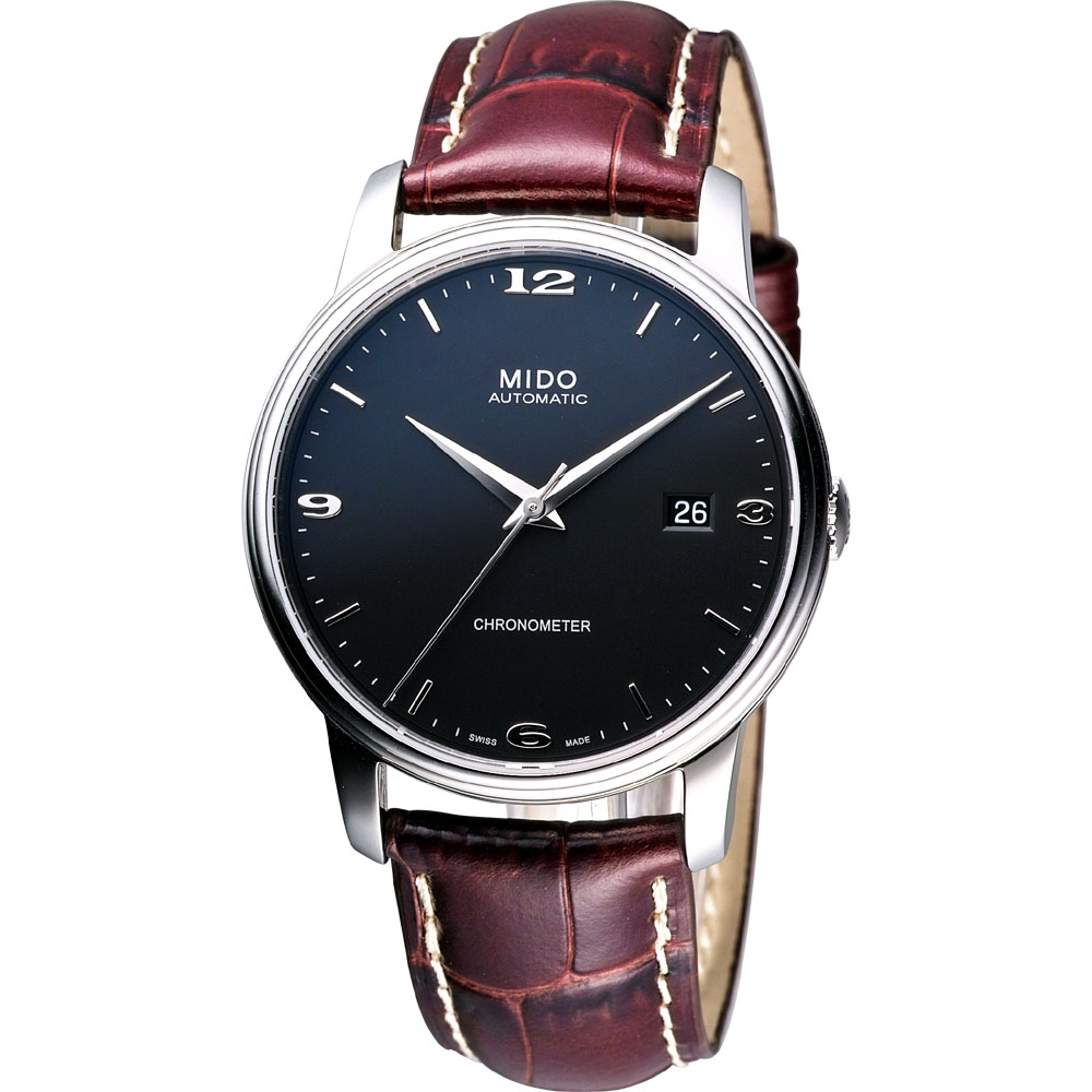 MIDO 美度 官方授權 Baroncelli III 天文台認證機械腕錶-黑/皮帶/39mm