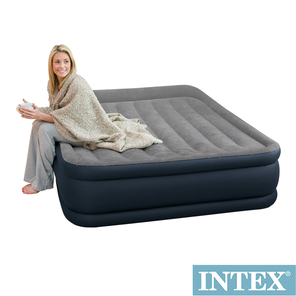 INTEX《豪華三層圍邊》雙人加大充氣床-寬152cm(內建電動幫浦)-灰色(64135)