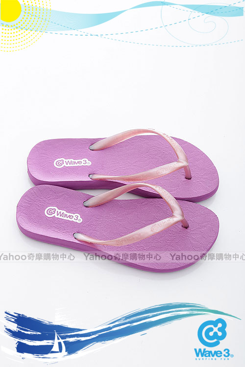 WAVE3【女】台灣製 蕾絲紋珠光耳帶人字夾腳拖鞋~紫