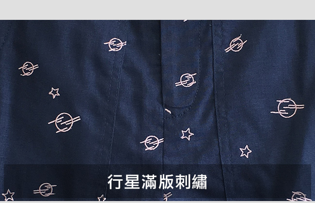 gozo 小行星刺繡棉麻透涼短褲(深藍)