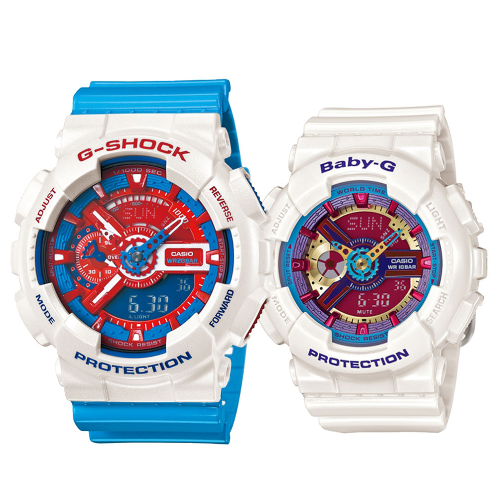 G-SHOCK&BABY-G組合 美國隊長概念休閒運動錶/多層次立體感繽紛色彩休閒運動錶