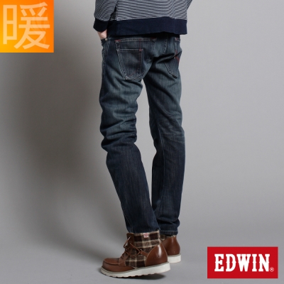 EDWIN 大尺碼窄直筒W-F EF迷彩保溫褲-男-中古藍