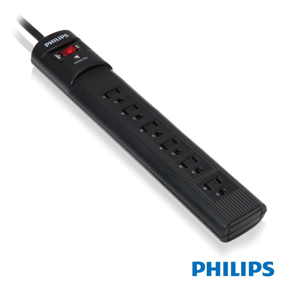 PHILIPS專家型 1開6插3孔 平貼式插頭延長線 (1.8米)SPC1060